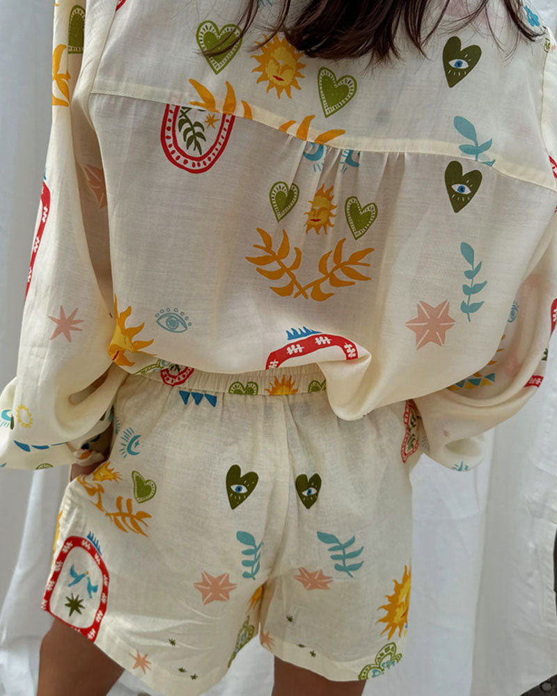 Casual all-match shirt cardigan shorts two-piece set