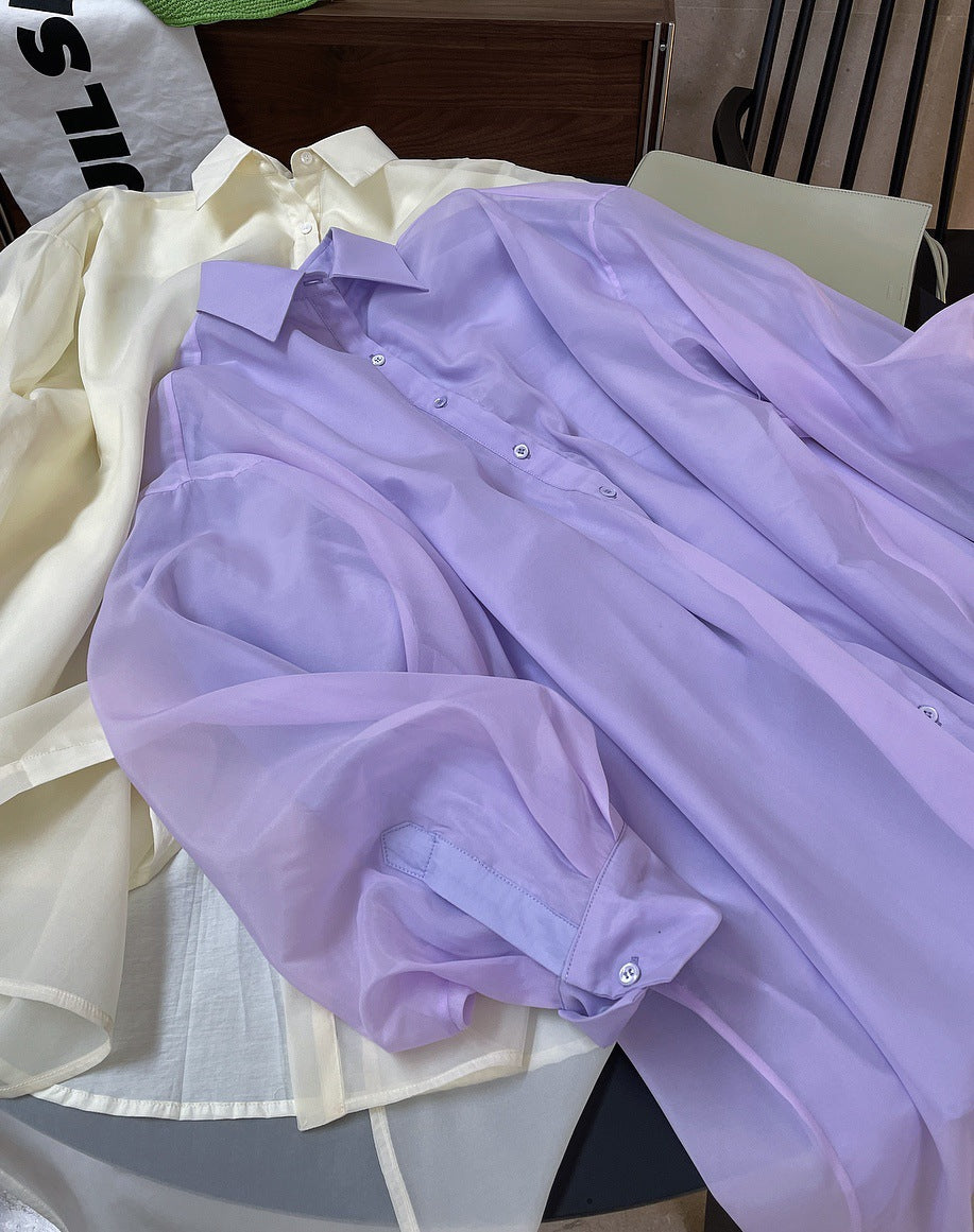 Loose Solid Color Lapel Long Sleeve Shirt