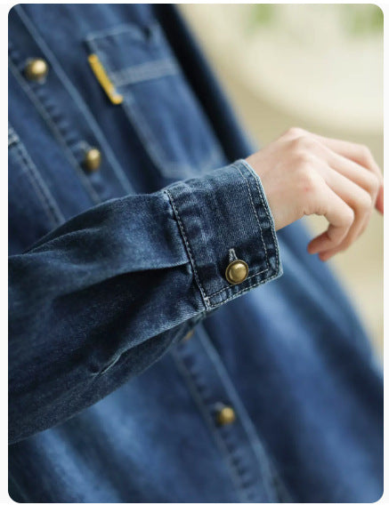 Retro Denim Lapel Long Sleeve Shirt
