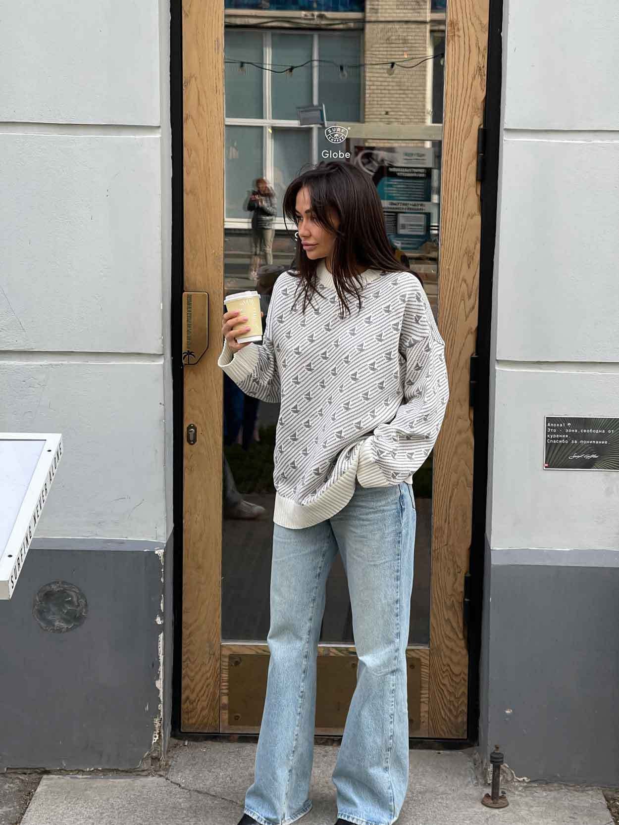 Round neck sailing sweater winter commuter loose knitted pullover women's top