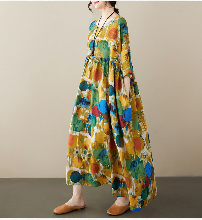 Bohemian Style Colorful Printed Short Sleeve Maxi Dress