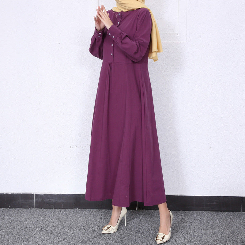 Simple Solid Color Stand Collar Maxi Dress