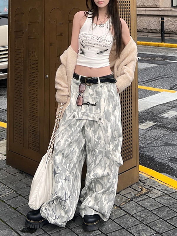 Loose Wide Leg Contrast Color No Belt Pants Trousers
