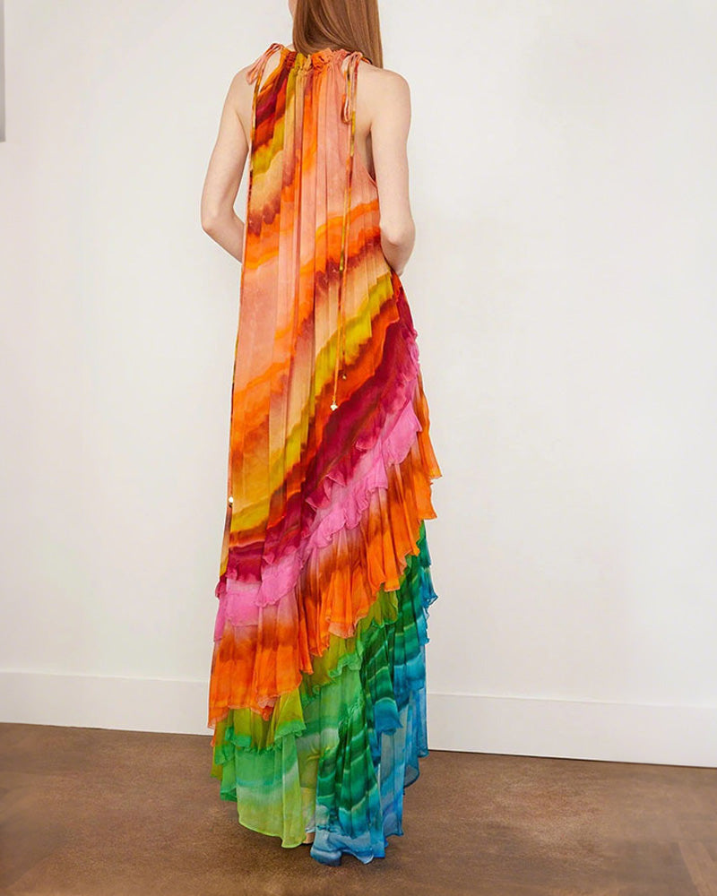 Hanging Neck Colorful Printed Dress