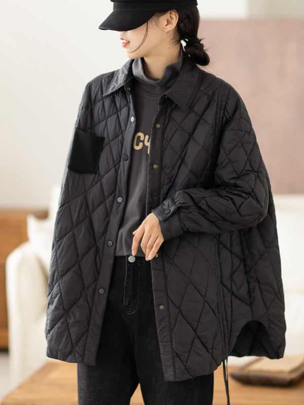 Casual Solid Color Lapel Down Jacket