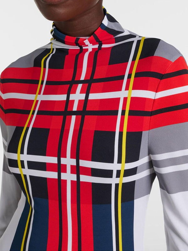 Long Sleeves Contrast Color Pleated Mock Neck Maxi Dresses