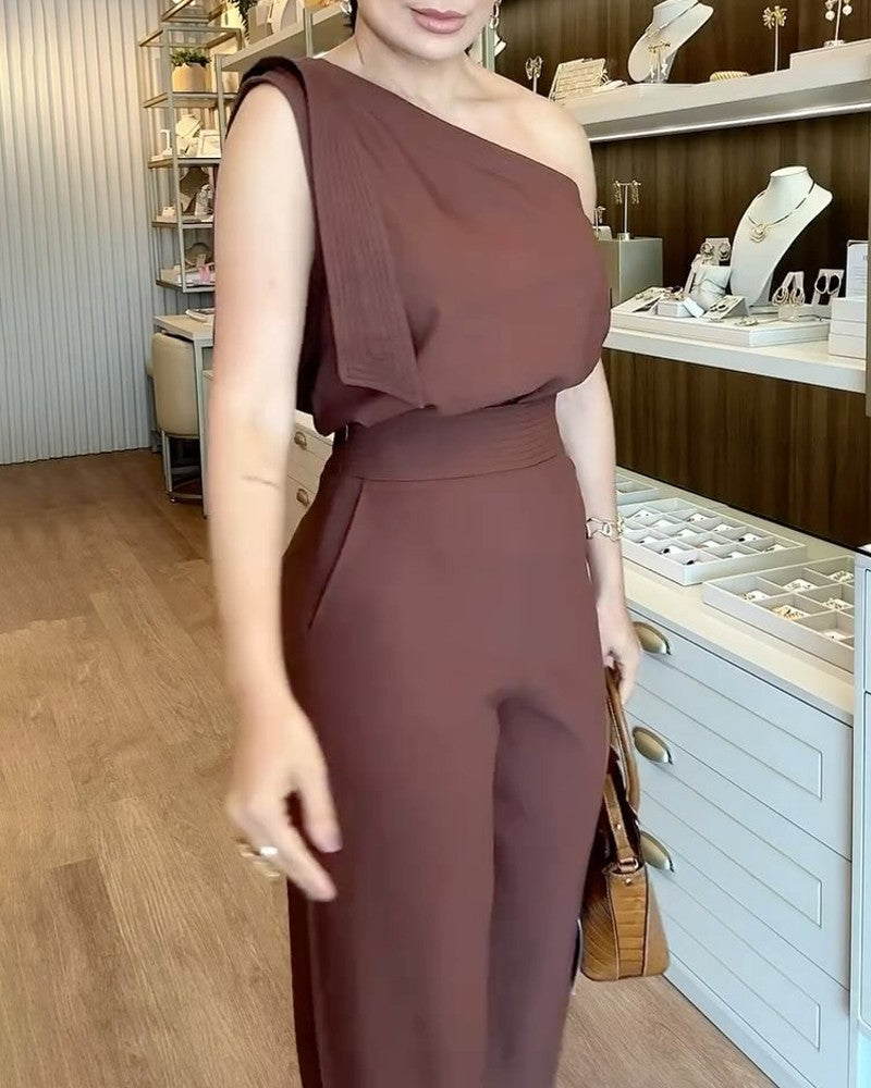 Fashion One-Shoulder Top & Pants Two-piece Set
