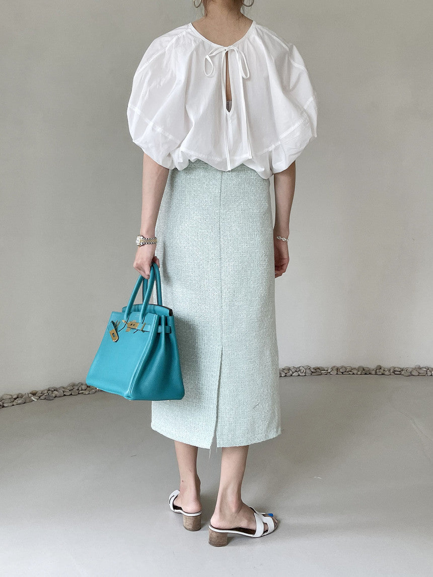 Elegant Round Neck Solid Color Loose Lantern Sleeve Shirt