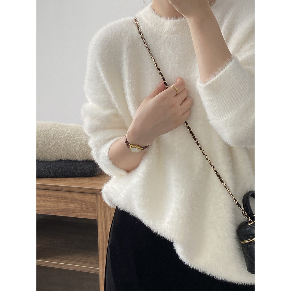 Simple Solid Color Velvet Long Sleeve Sweater