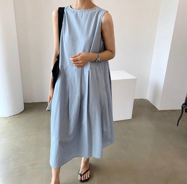 Summer Vintage V-Neck Sleeveless Midi Dress