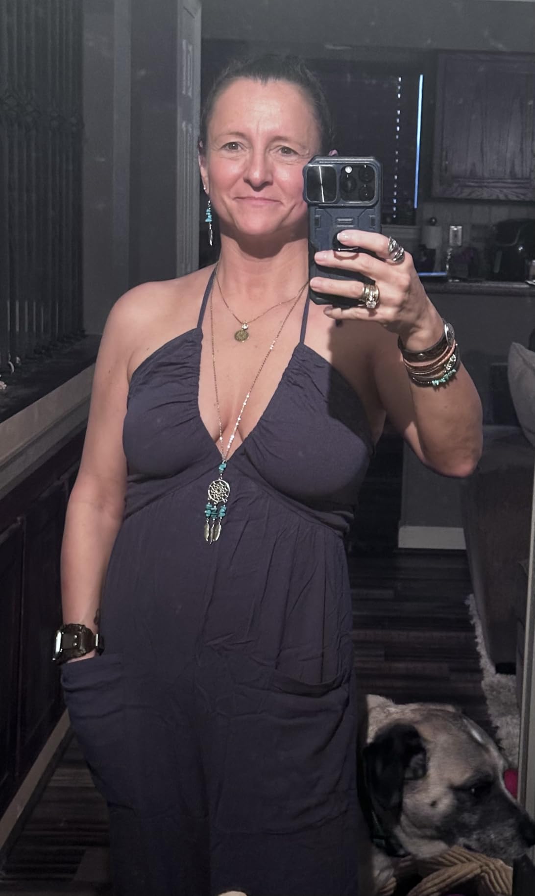 PinkLaura 2025 New Deep V-Neck Halterneck Pleated Cuffed Jumpsuit With Pockets (Buy 2 Free Shipping)