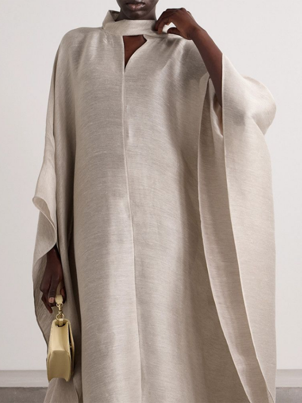 Batwing Sleeves Loose Solid Color Stand Collar Maxi Dresses