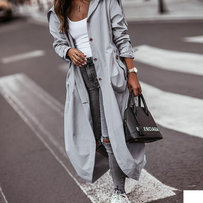 Niche Personality Solid Color Lapel Long Coat