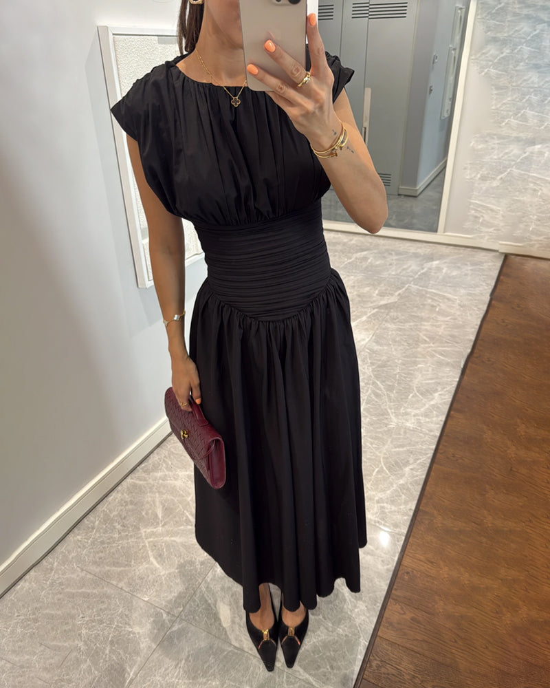 Fashion Solid Color Pleated Dress