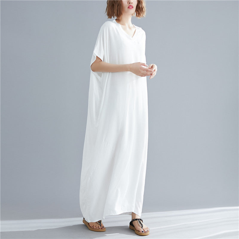Loose Cotton Solid Color Maxi Dress