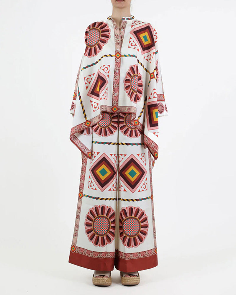 Fashion Print Loose Shirt Trousers Set