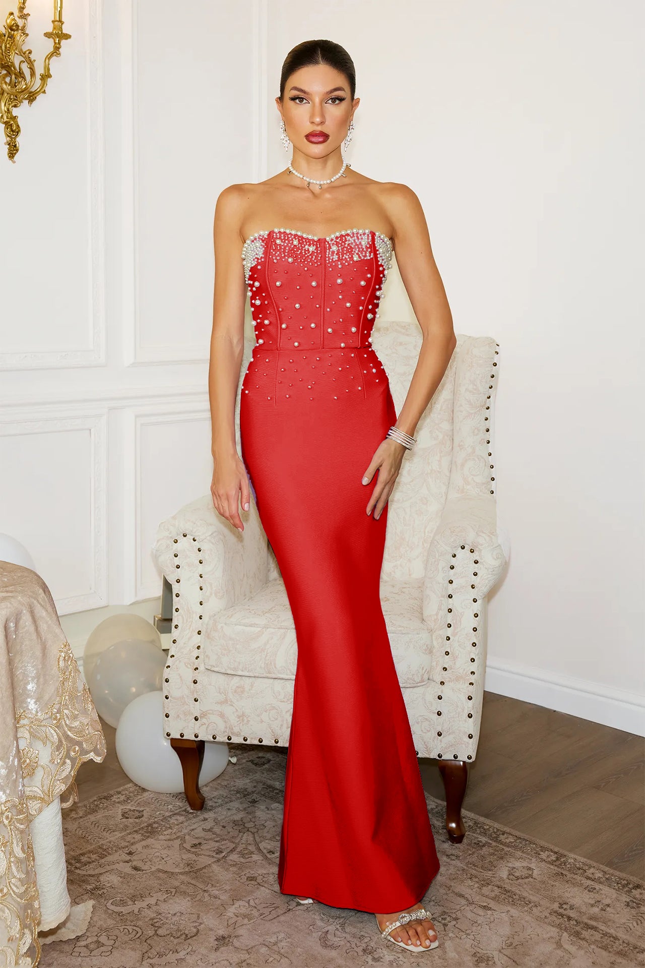 Emily Strapless Pearl Dress