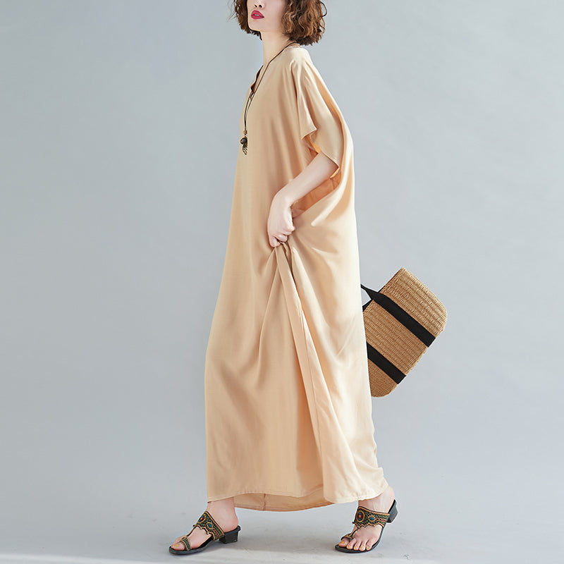 Loose Cotton Solid Color Maxi Dress