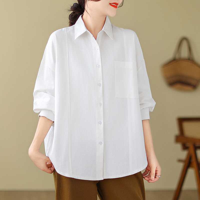 Literary Solid Color Long Sleeve Shirt