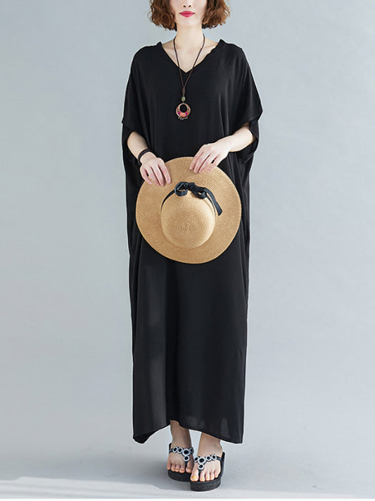 Loose Cotton Solid Color Maxi Dress