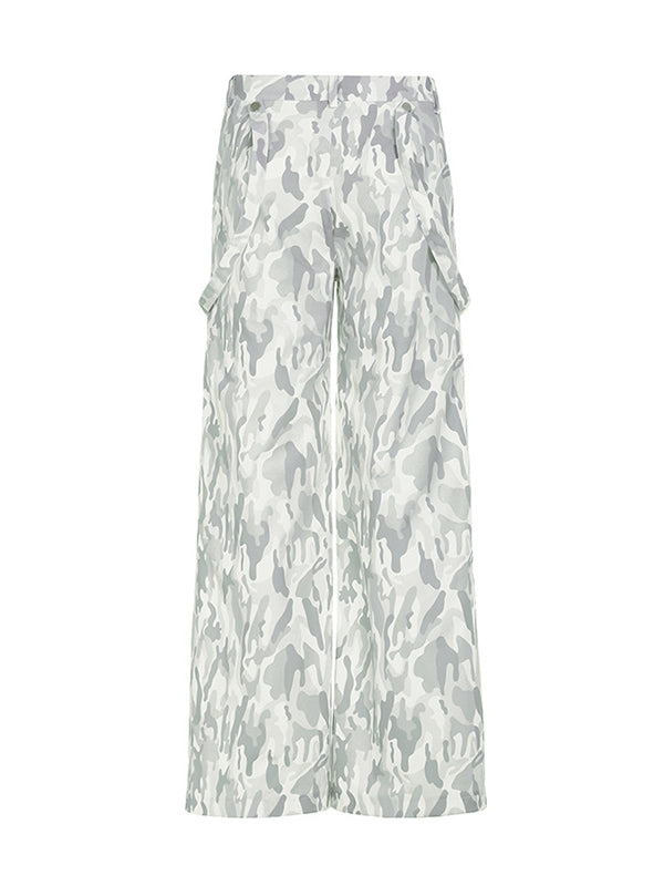 Loose Wide Leg Contrast Color No Belt Pants Trousers