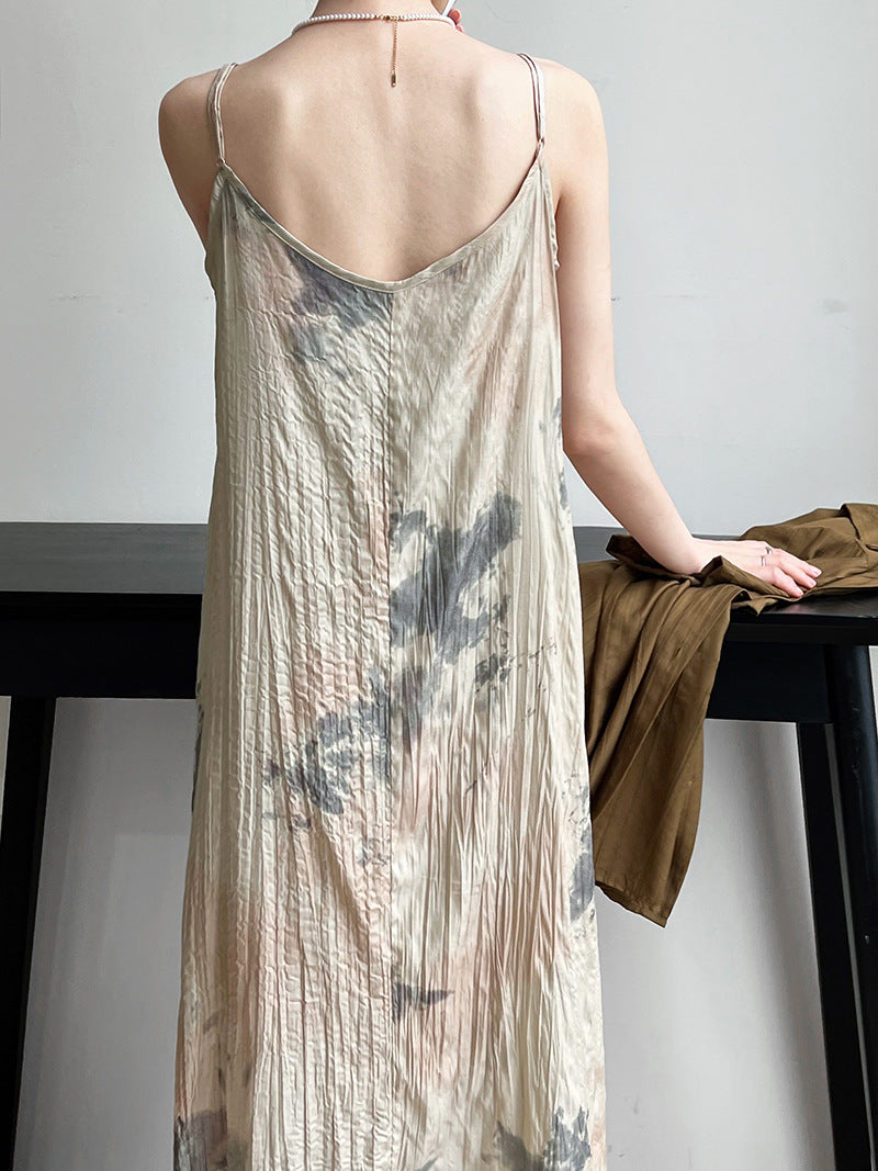 Classic Ink Painting Dye Sleeveless Midi Dress