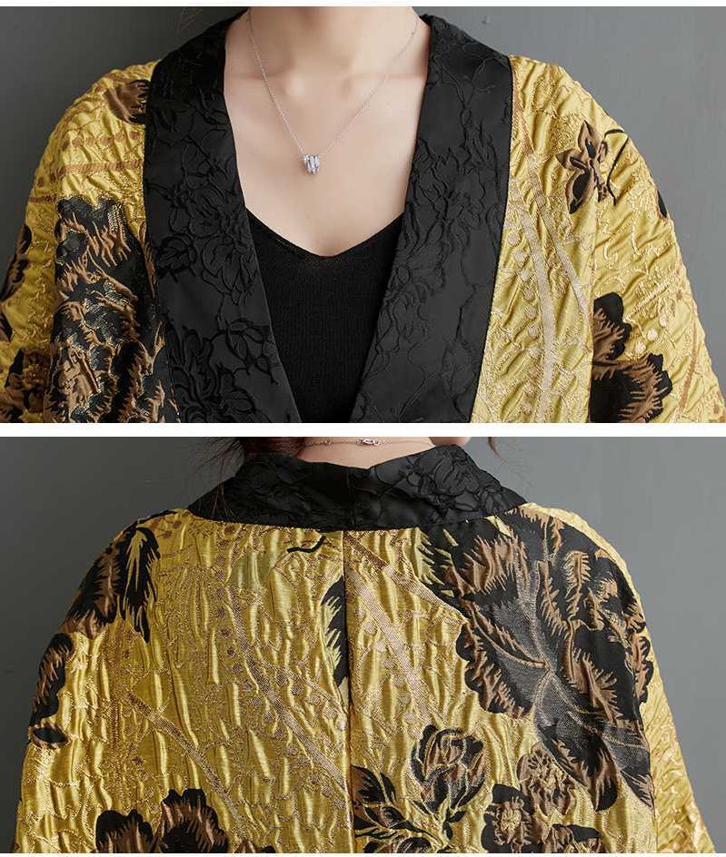 Ethnic Style Floral Jacquard Bat Sleeve Outerwear