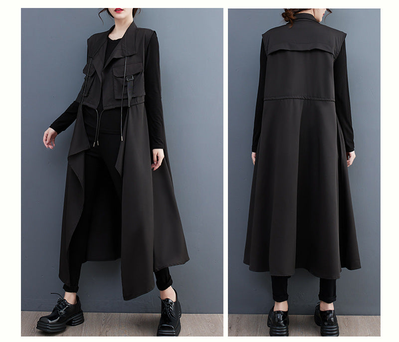 Loose Sleeveless Solid Color Spliced Vest Cardigan