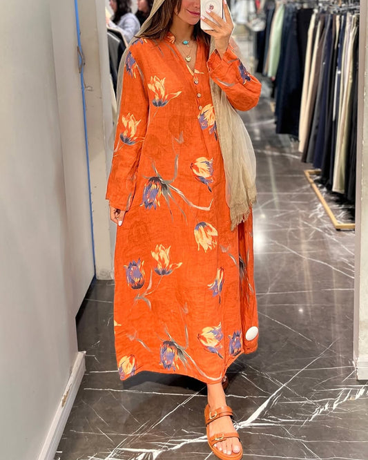 Casual V-Neck Loose Printed Dress