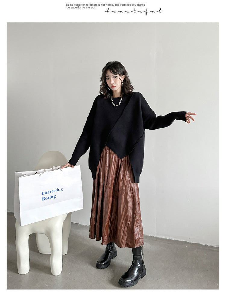 Irregular Knit Long Sleeve Sweater