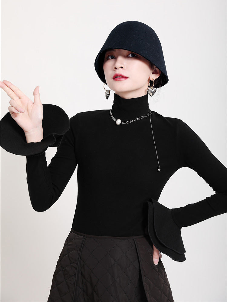 Special Solid Color Stretch Turtleneck Cotton T-Shirt