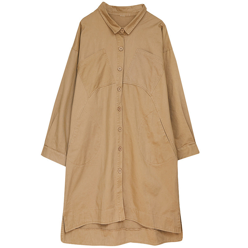 Literary Solid Color Lapel Long Sleeve Trench Coat