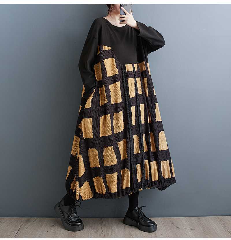 Vintage Plaid Long Sleeve Midi Dress