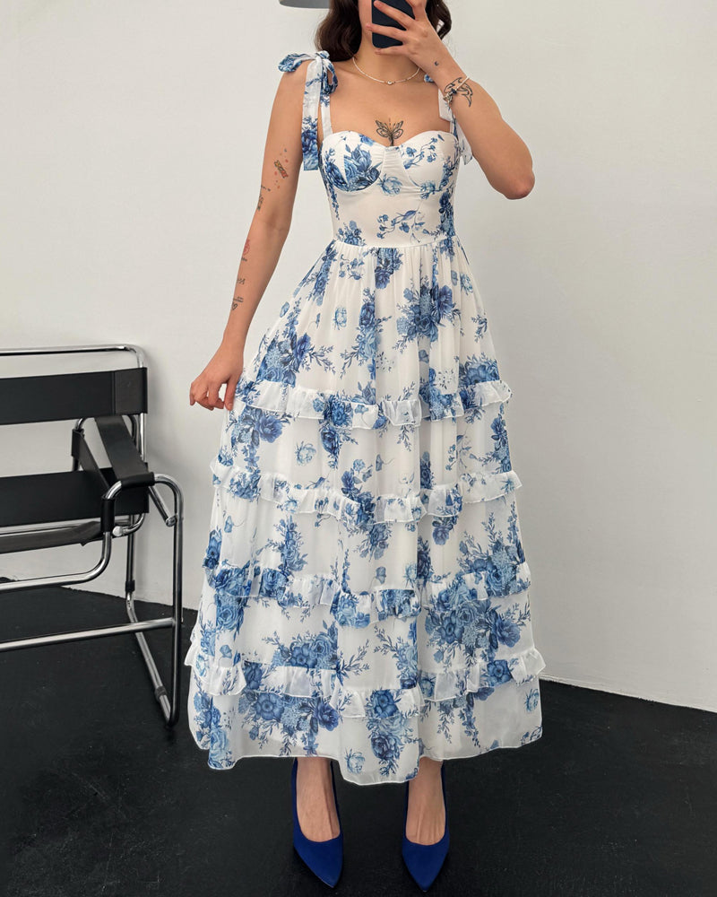 Elegant Lace-Up Flower Dress