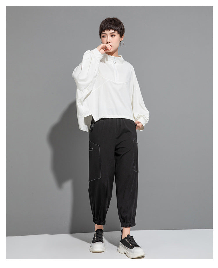 Casual Splicing Bat Sleeve Zipper T-shirt