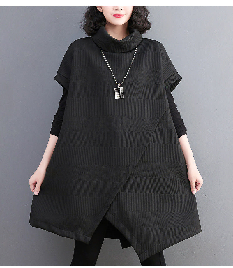 Loose Striped Turtleneck Knit Sweater Dress