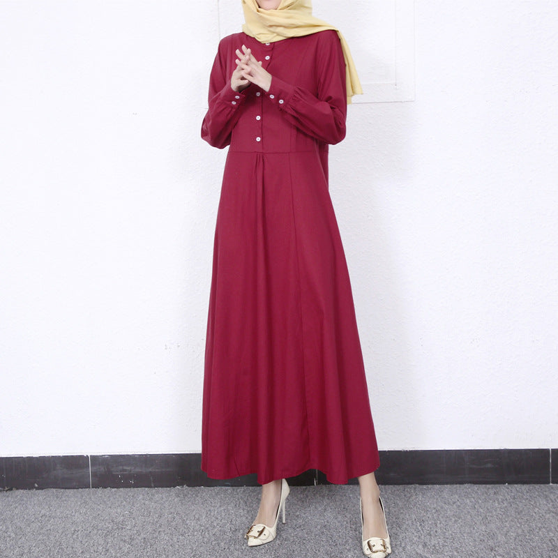 Simple Solid Color Stand Collar Maxi Dress