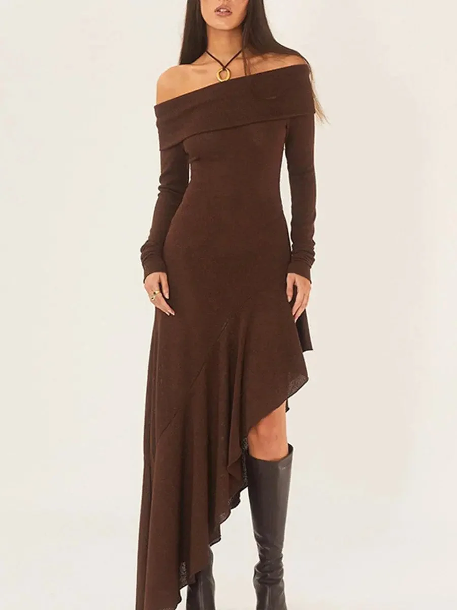 Asymmetrical Ruffle Edge Maxi Dress