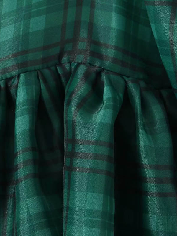 A-Line High Waisted Plaid Pleated Square-Neck Mini Dresses