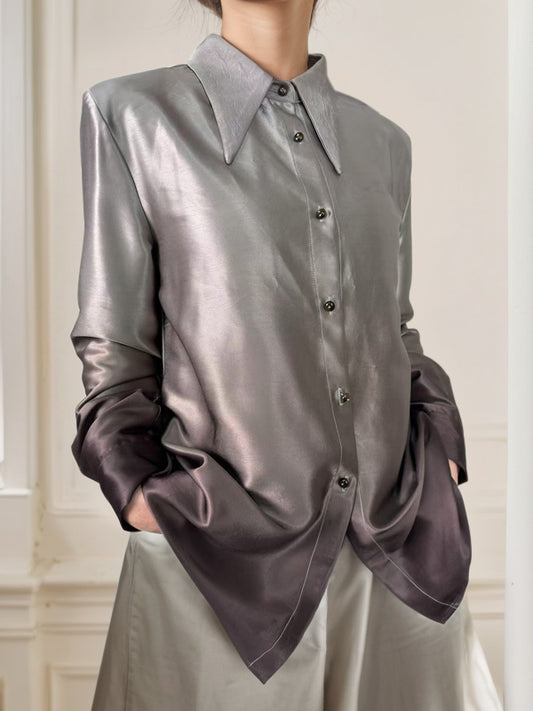 Long Sleeves Buttoned Gradient Lapel Blouses&Shirts Tops