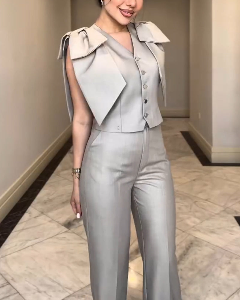 Fashion Commuter Lace-Up Top & Pants Two-Piece Set