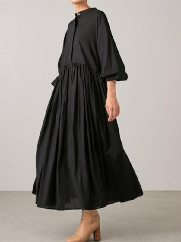 Casual Pleated Bat Sleeve Midi Dress