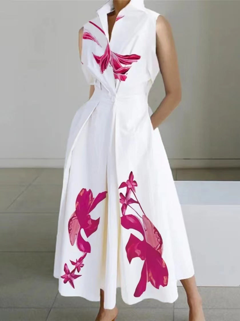 Casual Printed Sleeveless Midi Dress