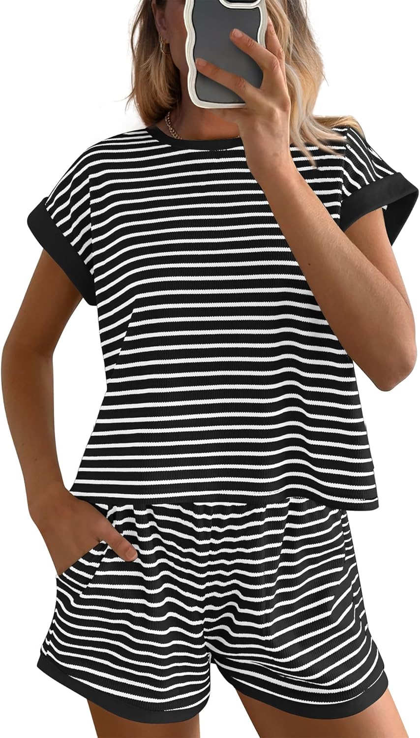 Women's Striped Knit Lounge Sets With Pockets(Buy 2 Free Shipping)