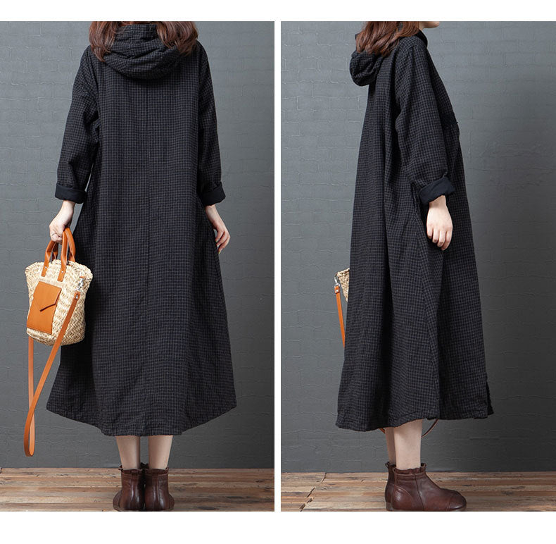 Loose Splicing Hooded Cotton Coat