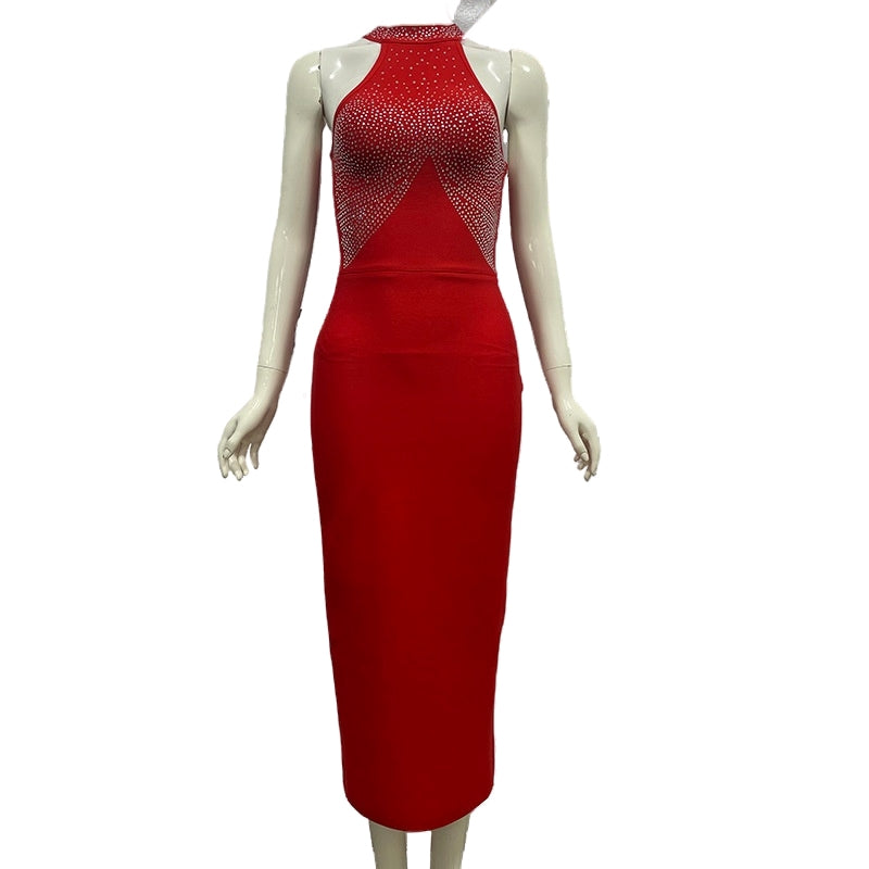 New Bandagedress women's halter rhinestone elegant bandage one-piece dress evening dress