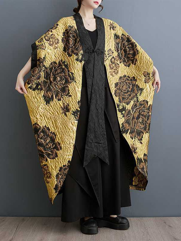 Ethnic Style Floral Jacquard Bat Sleeve Outerwear
