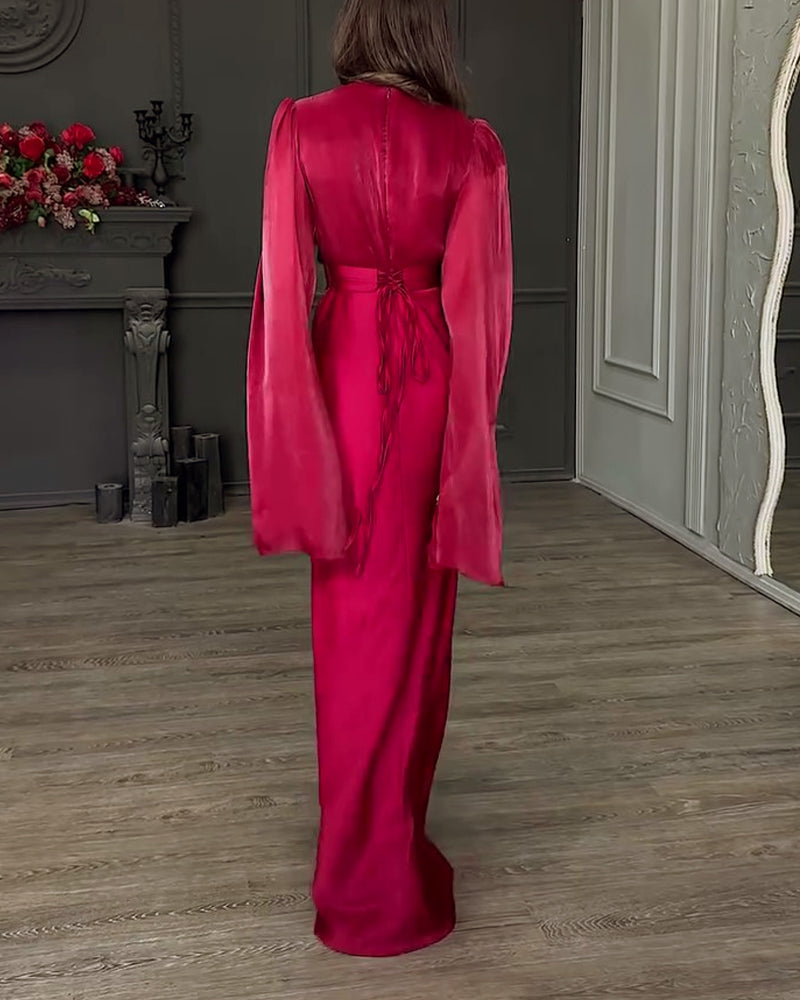 Elegant Split Sleeve Top & Skirt Two-Piece Set