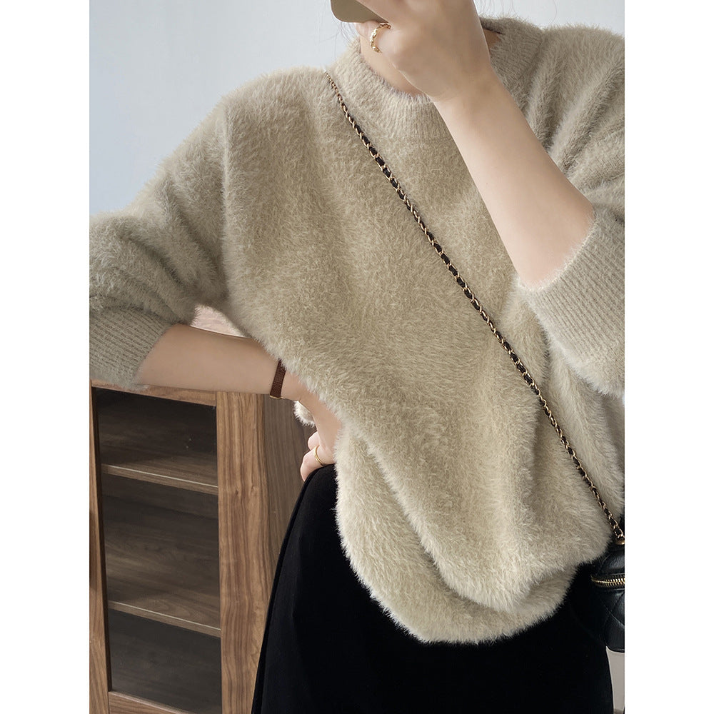Simple Solid Color Velvet Long Sleeve Sweater