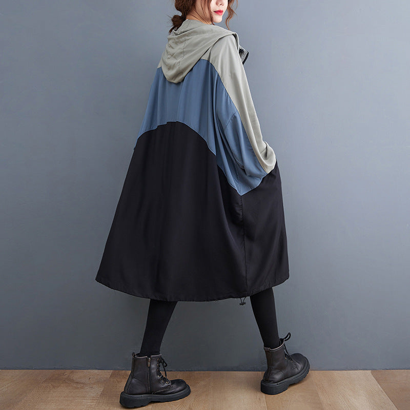 Casual Splicing Hooded Trench Coat